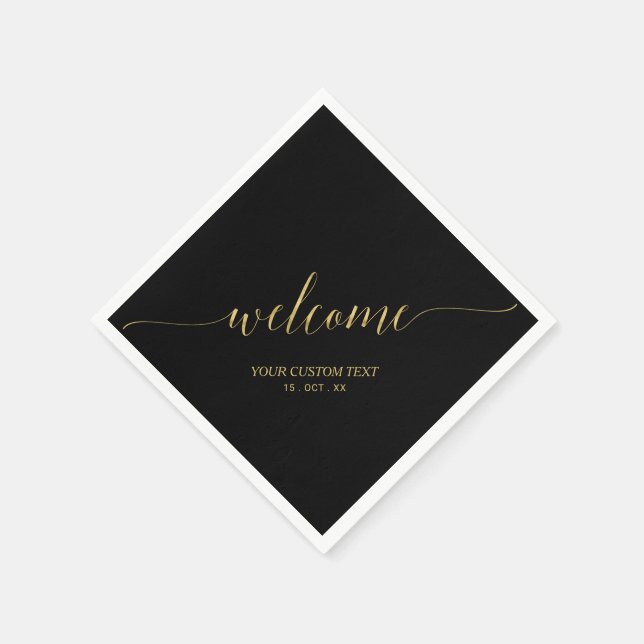 Serviette En Papier Gold Black Élégante Élégante Lettres élégantes Fêt (Coin)