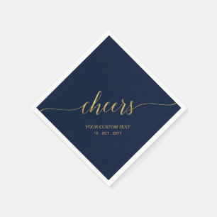 Serviette En Papier Gold & Bleu Nuit Élégant Lettrage 'Tchin'