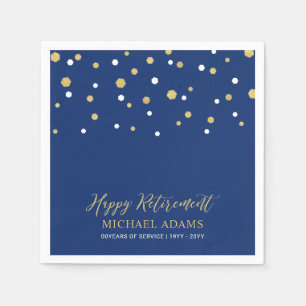 Serviette En Papier Gold & Blue Confetti Joyeuse fête de retraite
