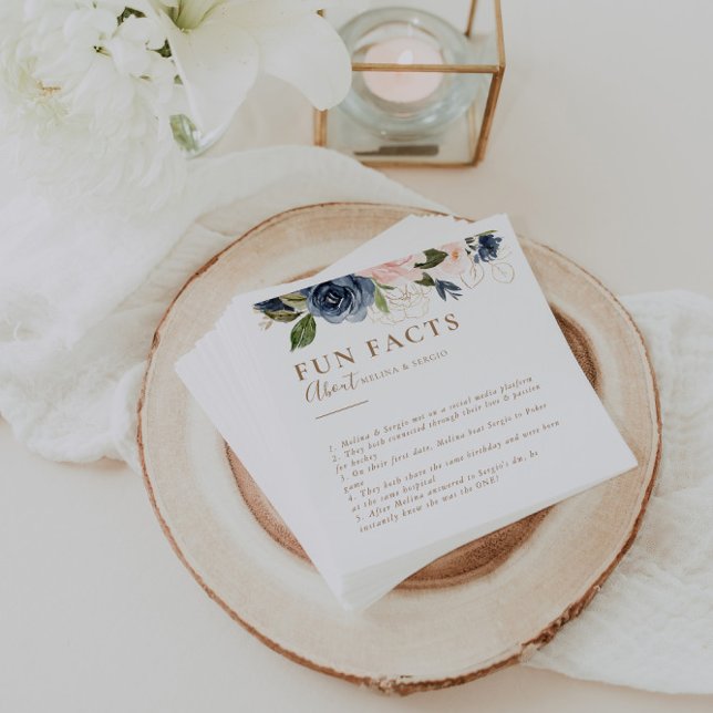 Serviette En Papier Gold Blue Rose Flowers Trivia Fun Facts Mariage (Créateur téléchargé)