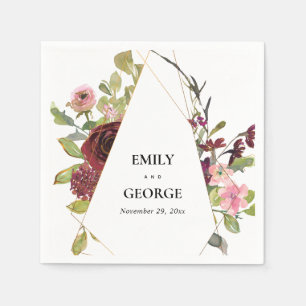 SERVIETTE EN PAPIER GOLD BLUSH BURGUNDY ROSE COULEUR D'EAU MARIAGE FLO