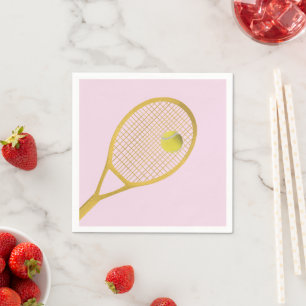 Serviette En Papier Gold & Blush Pink Modern Tennis Ball Racket
