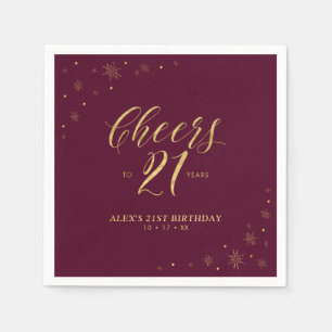 Serviette En Papier Gold & Bourgogne Moderne 21e fête d'anniversaire N