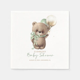 Serviette En Papier Gold Brown Sage Green Teddy Bear Baby shower