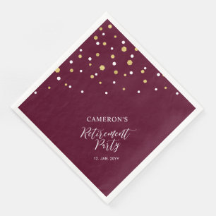 Serviette En Papier Gold & Burgundy Red Chic Confetti Retraite Party