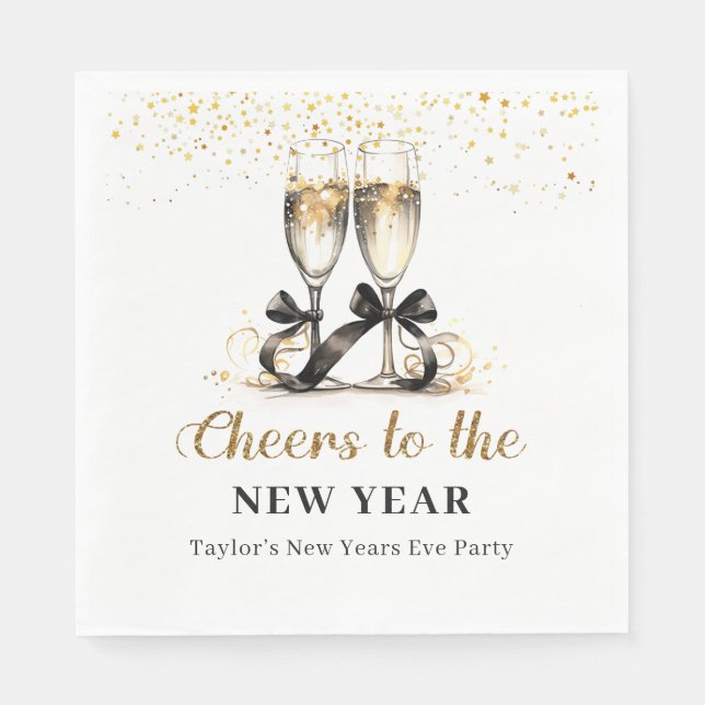 Serviette En Papier Gold Champage New Years Eve Party Papier Napkin (Devant)