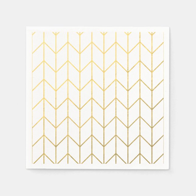Serviette En Papier Gold Chevron White Arrière - plan Modern Chic (Devant)