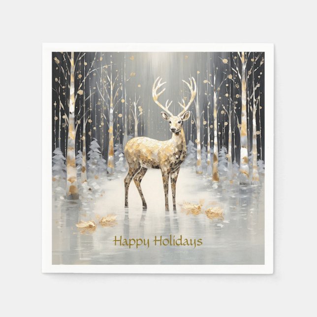 Serviette En Papier Gold Christmas Reindeer Holiday Napkin (Devant)