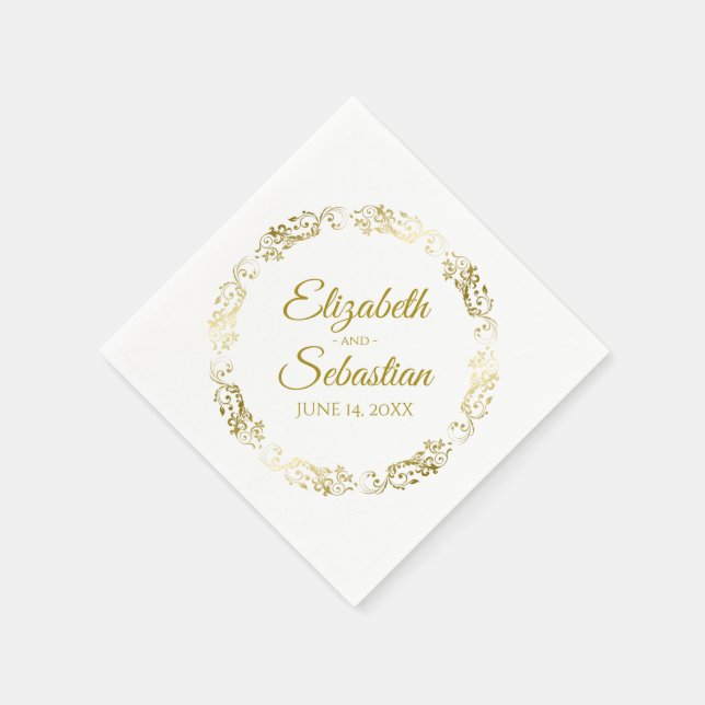 Serviette En Papier Gold Circle Filigree Élégant Mariage simple (Coin)