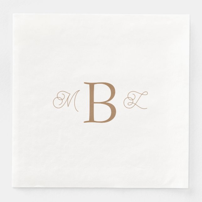 Serviette En Papier Gold Combo Police Monogramme Mariage blanc (Devant)