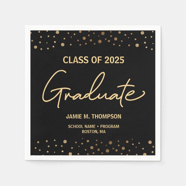 Serviette En Papier Gold Confetti Classe de graduation de fond 2025 (Devant)