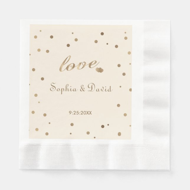 Serviette En Papier Gold Confetti Love Champagne Mariage (Devant)