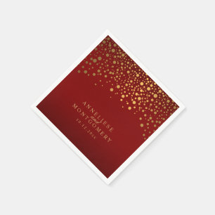 Serviette En Papier Gold Confetti Maroon Rouge