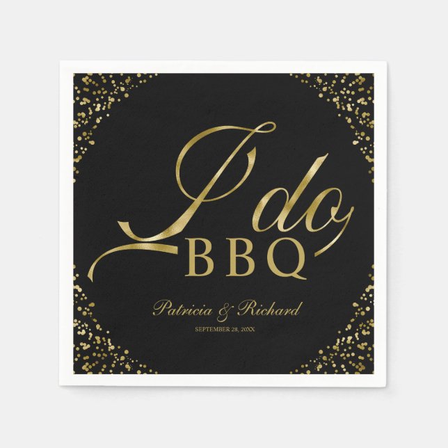 Serviette En Papier Gold Confetti Noir I Do BBQ (Devant)