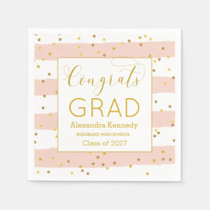 Serviette En Papier Gold Confetti Pink Stripes Papier de Graduation Na