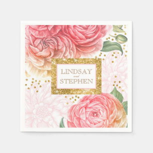 Serviette En Papier Gold Confetti Pink Vintage Floral Mariage