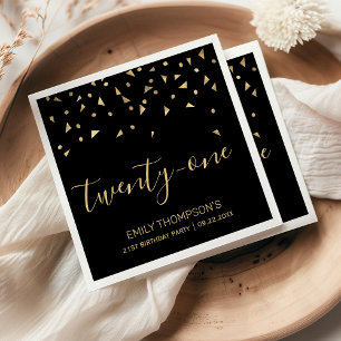 Serviette En Papier Gold Confetti sur Black 21st Birthday Party
