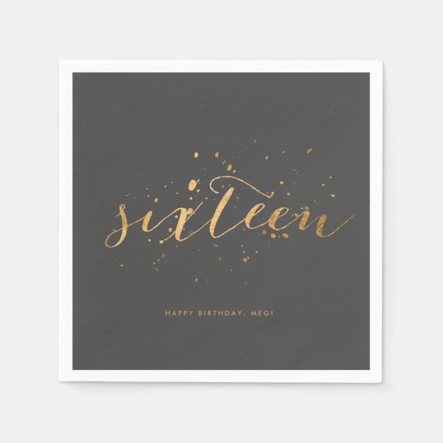 Serviette En Papier Gold Confetti Sweet sixteen 16e fête d'anniversair (Devant)