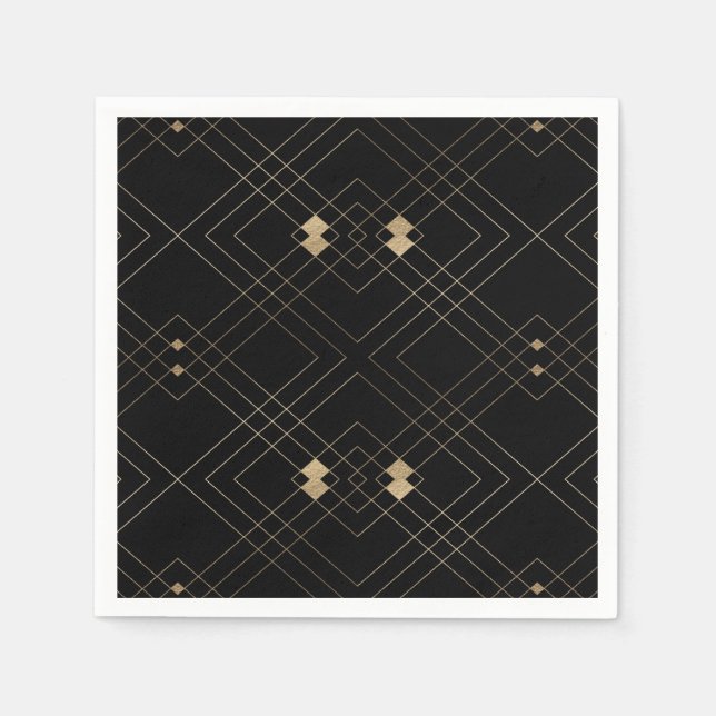Serviette En Papier Gold Diamond noir Géométrique Mariage Gatsby (Devant)