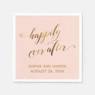Serviette En Papier Gold et Blush Happy Jamais Après Coeur Script