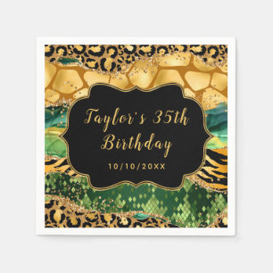 Serviette En Papier Gold et Green Safari Agate Anniversaire