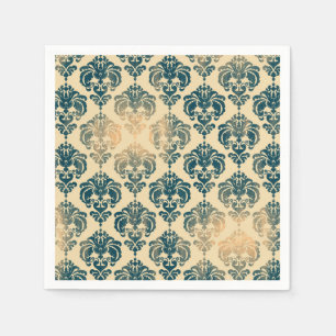Serviette En Papier Gold et Vintage Blue Rustic Modern Glam Damask