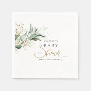Serviette En Papier Gold Eucalyptus Baby shower vert