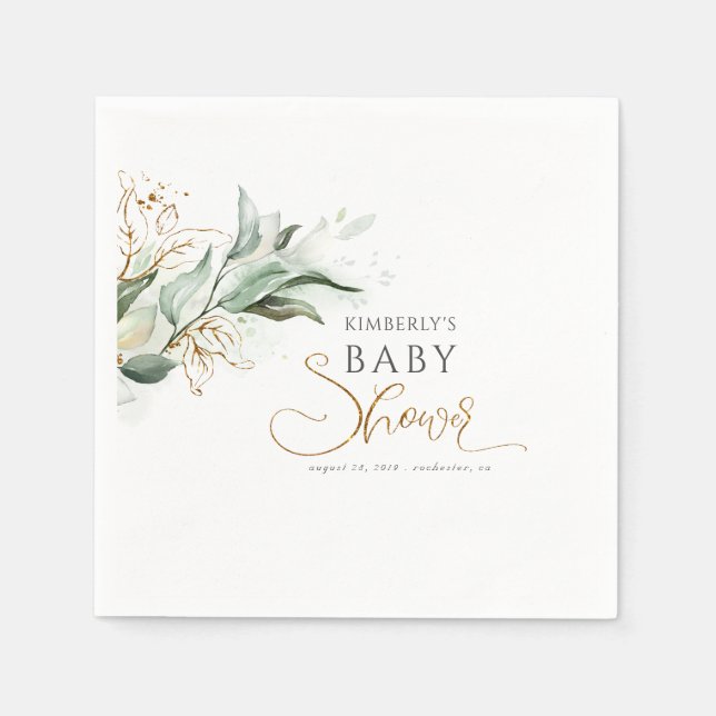Serviette En Papier Gold Eucalyptus Baby shower vert (Devant)