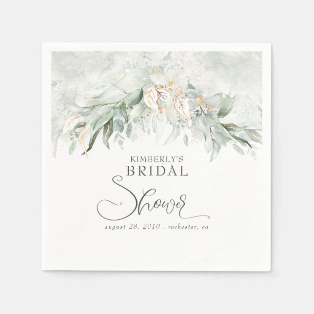 Serviette En Papier Gold Eucalyptus Fête des mariées Boho verte (Devant)