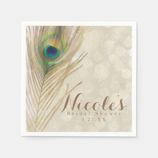 Serviette En Papier Gold Exotic Peacock Feather Glam Élégante Partie (Devant)