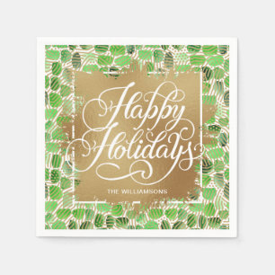 Serviette En Papier Gold Faux Foil Happy Holidays Green