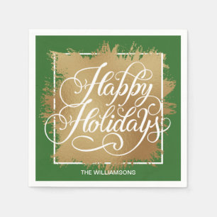 Serviette En Papier Gold Faux Foil Happy Holidays Green