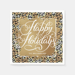Serviette En Papier Gold Faux Foil Joyeux Empreinte de léopard de vaca