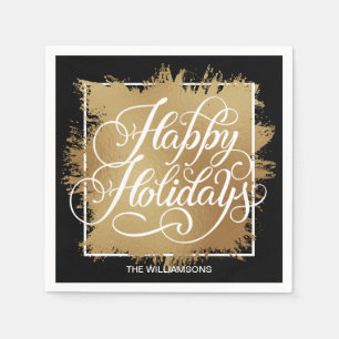 Serviette En Papier Gold Faux Foil Joyeux Vacances Noir