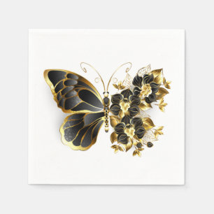 Serviette En Papier Gold flower Butterfly with Black Orchid