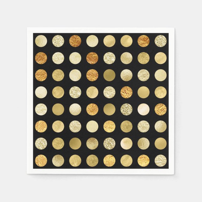 Serviette En Papier Gold Foil et Pois de Parties scintillant Noir (Devant)