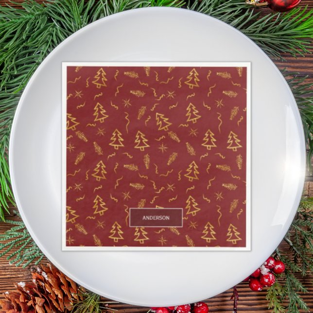 Serviette En Papier Gold Foil Noël Arbre Motif Red Holiday (Créateur téléchargé)