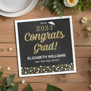 Serviette En Papier Gold Foil Script Confetti Congrats Grad Noir