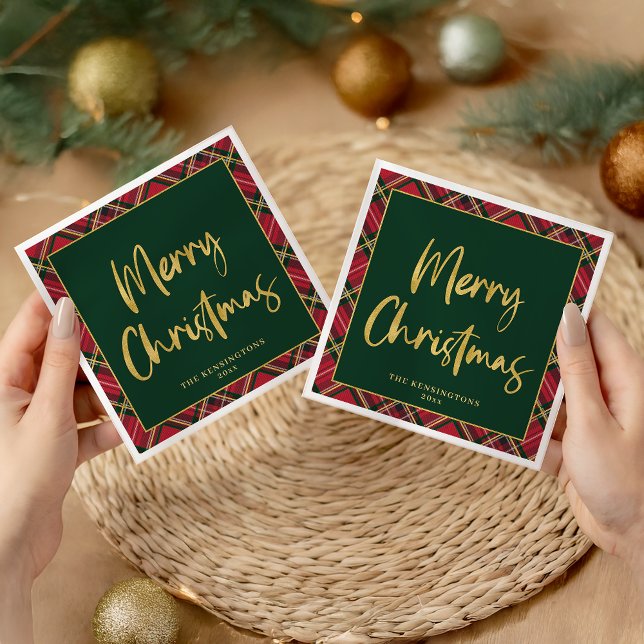 Serviette En Papier Gold Foil Script Joyeux Noël Fête (Gold Foil Script Merry Christmas Holiday Party Napkins)