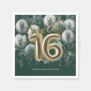 Serviette En Papier Gold Foil Sweet 16 ballons Anniversaires Emerald G