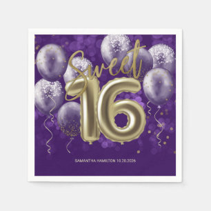 Serviette En Papier Gold Foil Sweet 16 Ballons d'anniversaire fête vio