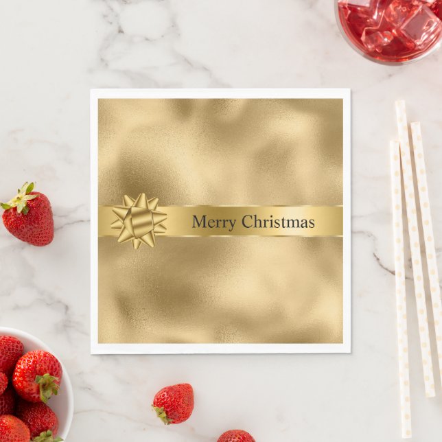 Serviette En Papier Gold Glam Ribbon et Bow Christmas (En situation)