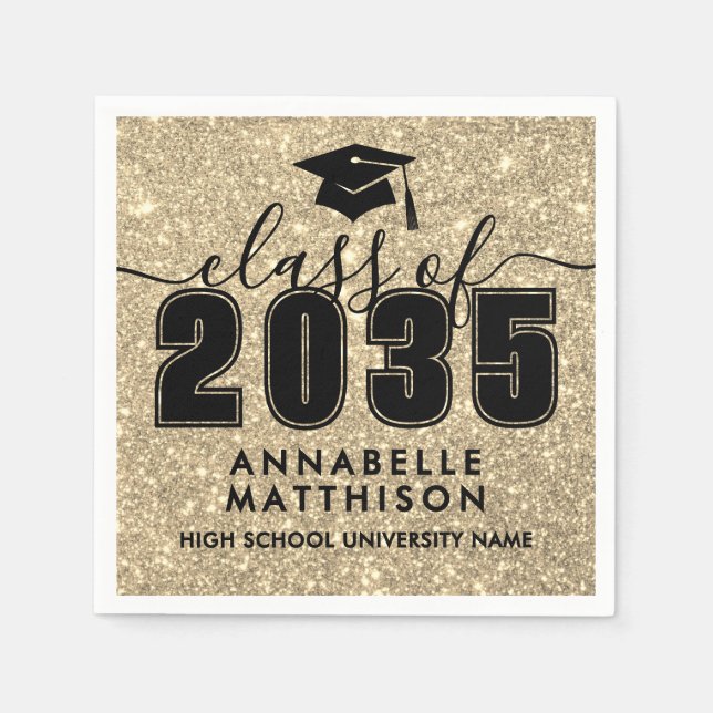 Serviette En Papier Gold Glitter Graduation (Devant)