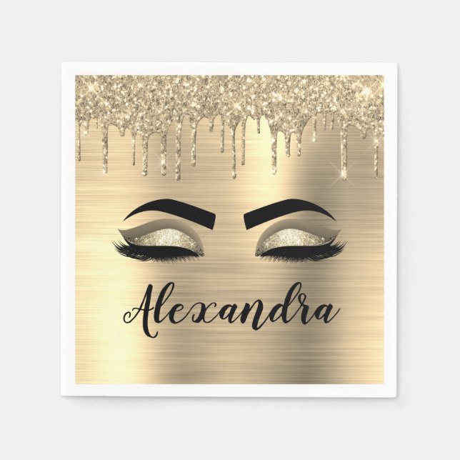 Serviette En Papier Gold Glitter Sparkle Eyelashes Monogram (Devant)