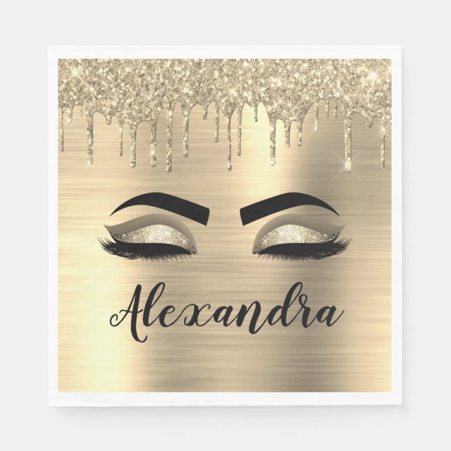 Serviette En Papier Gold Glitter Sparkle Eyelashes Monogram (Devant)