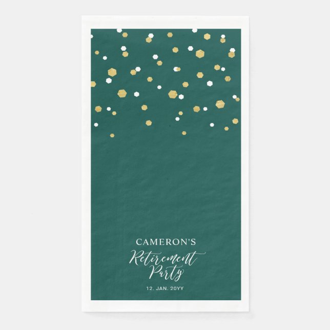Serviette En Papier Gold & Green Design Confetti Retraite Party (Devant)