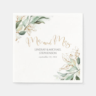Serviette En Papier Gold Green et Eucalyptus Feuille Mariage