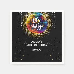 Serviette En Papier Gold Halftone Disco Ball Faisons la fête Anniversa