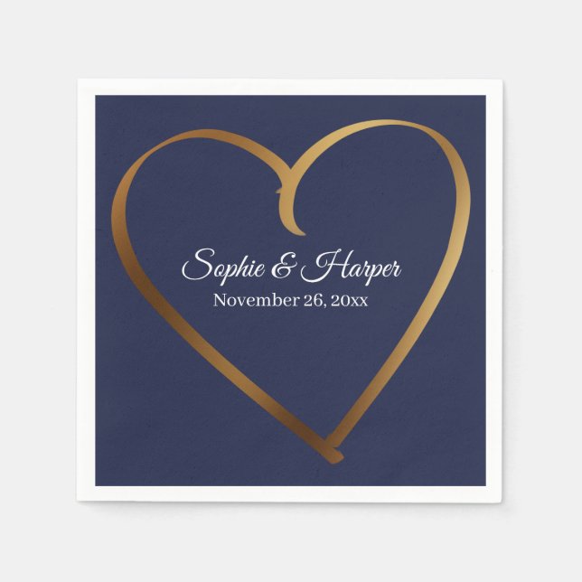 Serviette En Papier Gold Heart Around Details, sur Navy Blue (Devant)