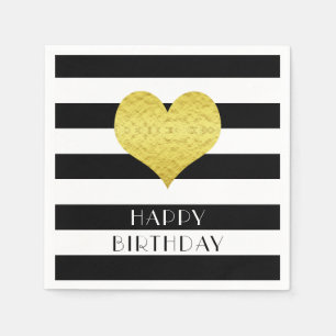 Serviette En Papier Gold Heart Black White Stripes Nom du Motif
